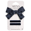 Siena Hair Accessories - Pack 1 printed corduroy hairbow + 2 velvet hair clips