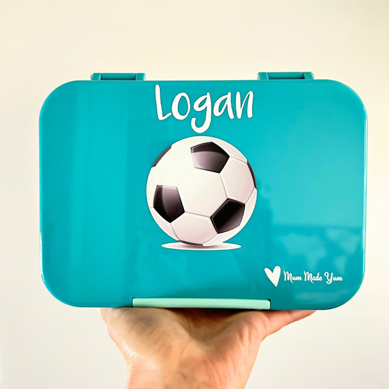 Mum Made Yum - Bento Lunchbox (Medium) - Light Blue Soccer