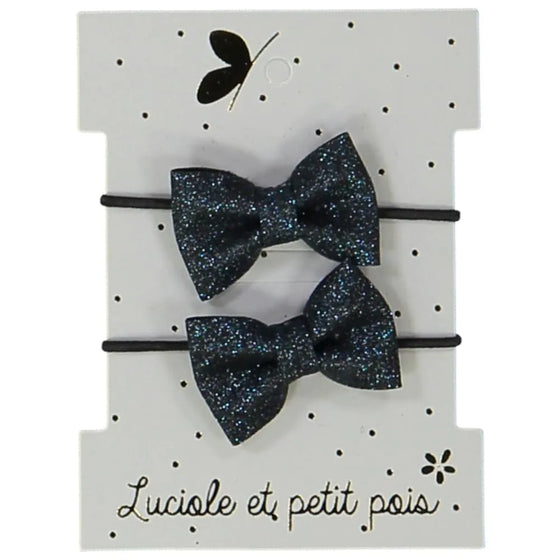 Luciole - Élastiques mini papillon - Glitter bleu (paire)