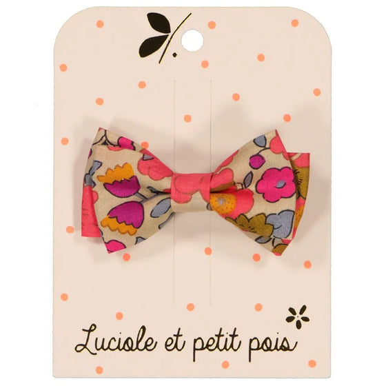 Luciole - Barrette noeud double - Liberty Betsy Fluo Thé