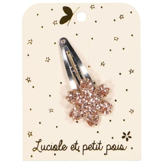 Luciole - Barrette fleur - Glitter rose - CHAT-MALO Paris